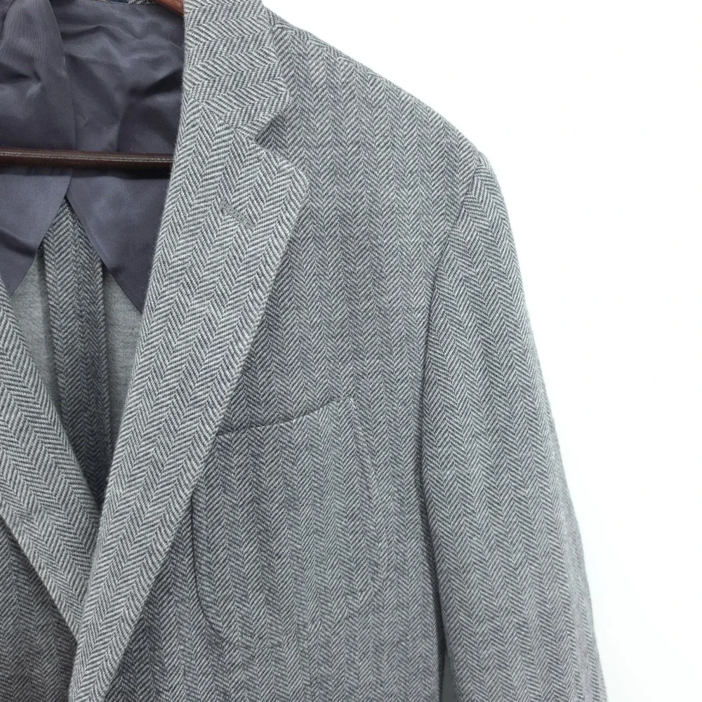Brooks Brothers Mens Blazer Wool Cotton Herringbone Grey 46R Regent Fit Emmetex